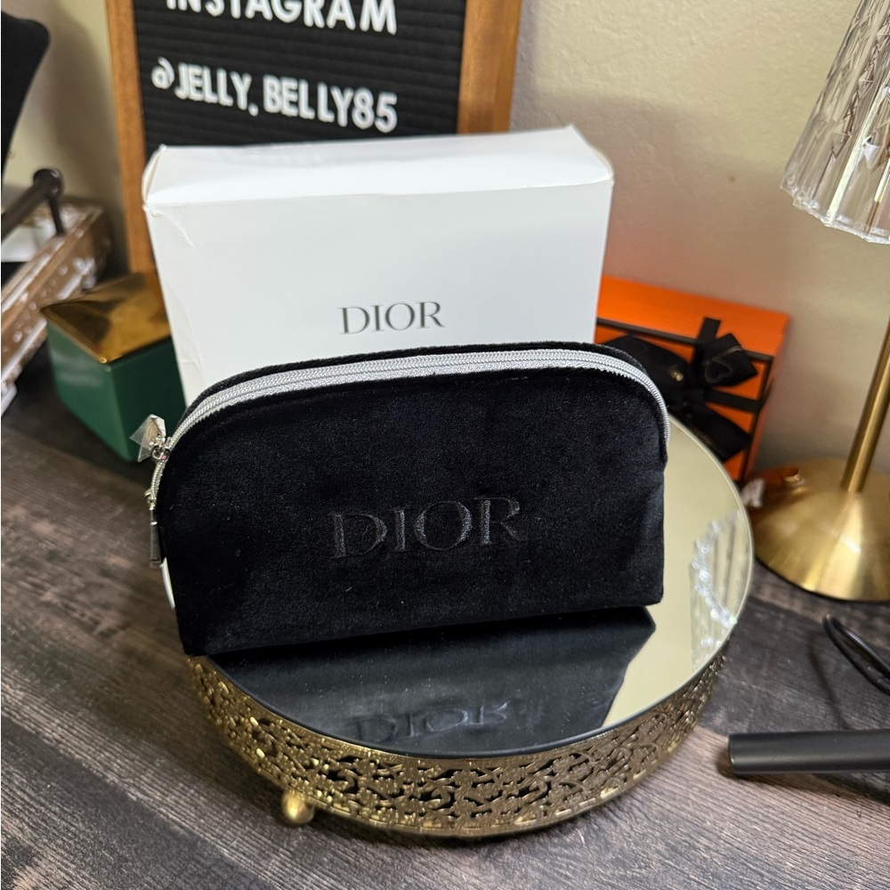 Dior Black and Silver Velvet Cosmetic Pouch